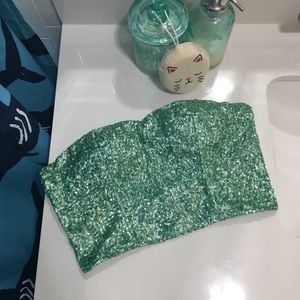 Green sequin crop top